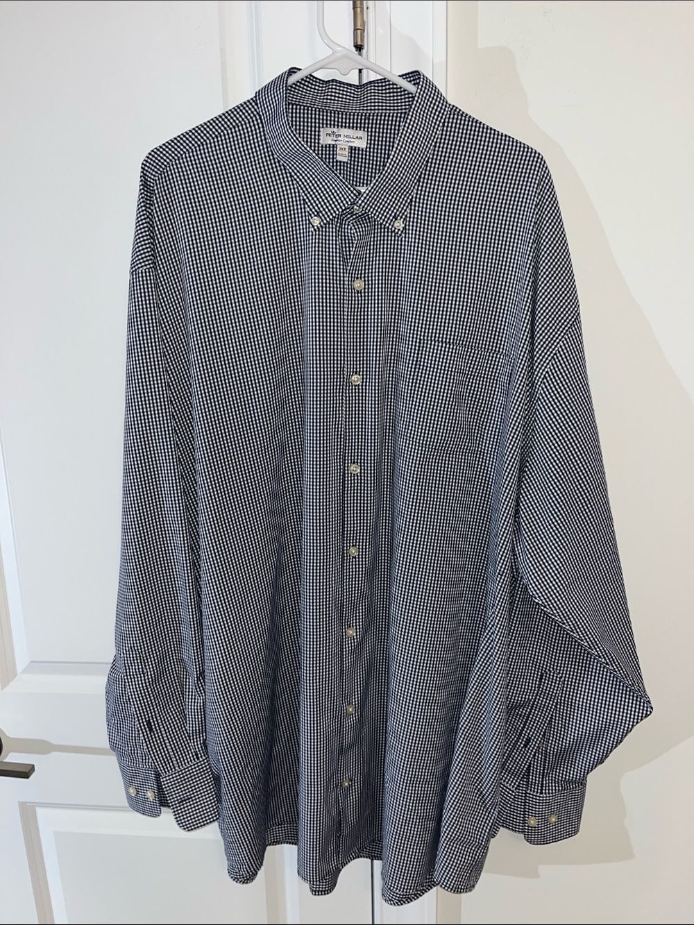 Peter Millar Dark Navy Blue or Black Check Summer Comfort work collar shirt 3XT